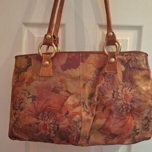 Maurizio Taiuti Floral Brown Leather Shoulder Bag